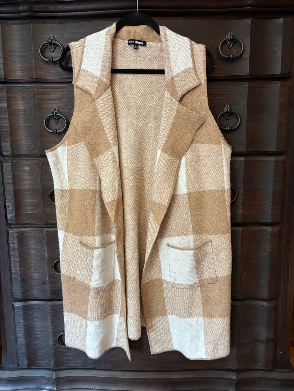 Steve Madden Women’s “Kate” Open Front Plaid Sweater Vest, Size XL